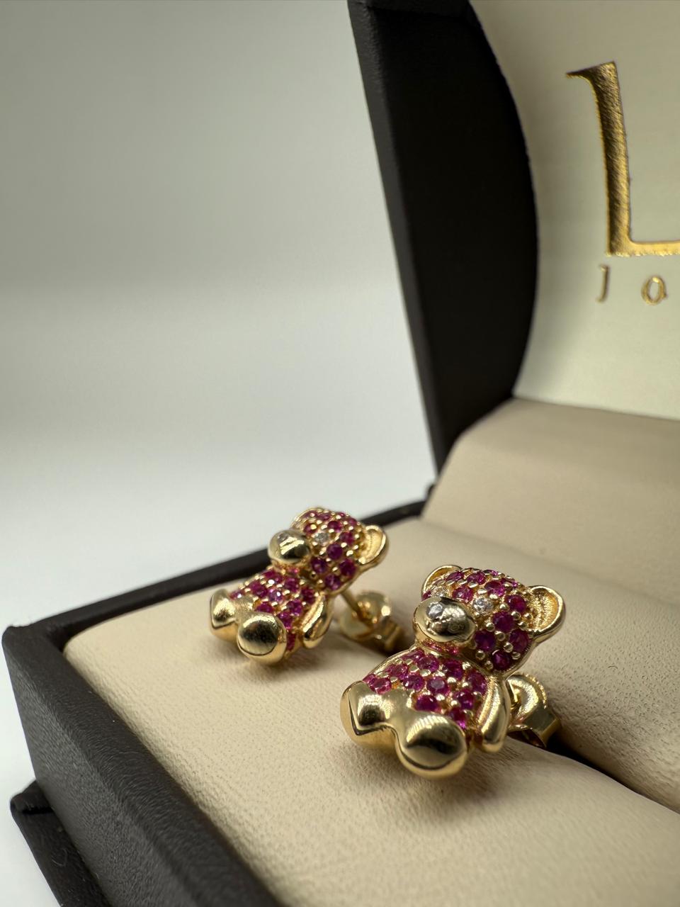 ARETES OSO ROSA 14K 2.7G